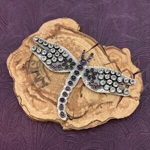 FEDERICO JIMENEZ Sterling Silver & Amethyst Encrusted Statement Dragonfly Brooch